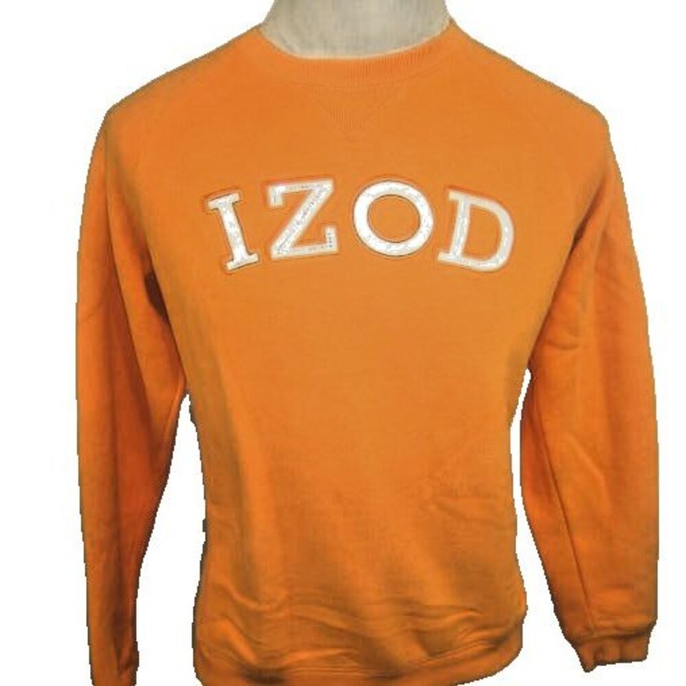 Womens Izod Orange Cotton Fleece LS Crew Sweatshirt w Glitter Spellout sz Med
